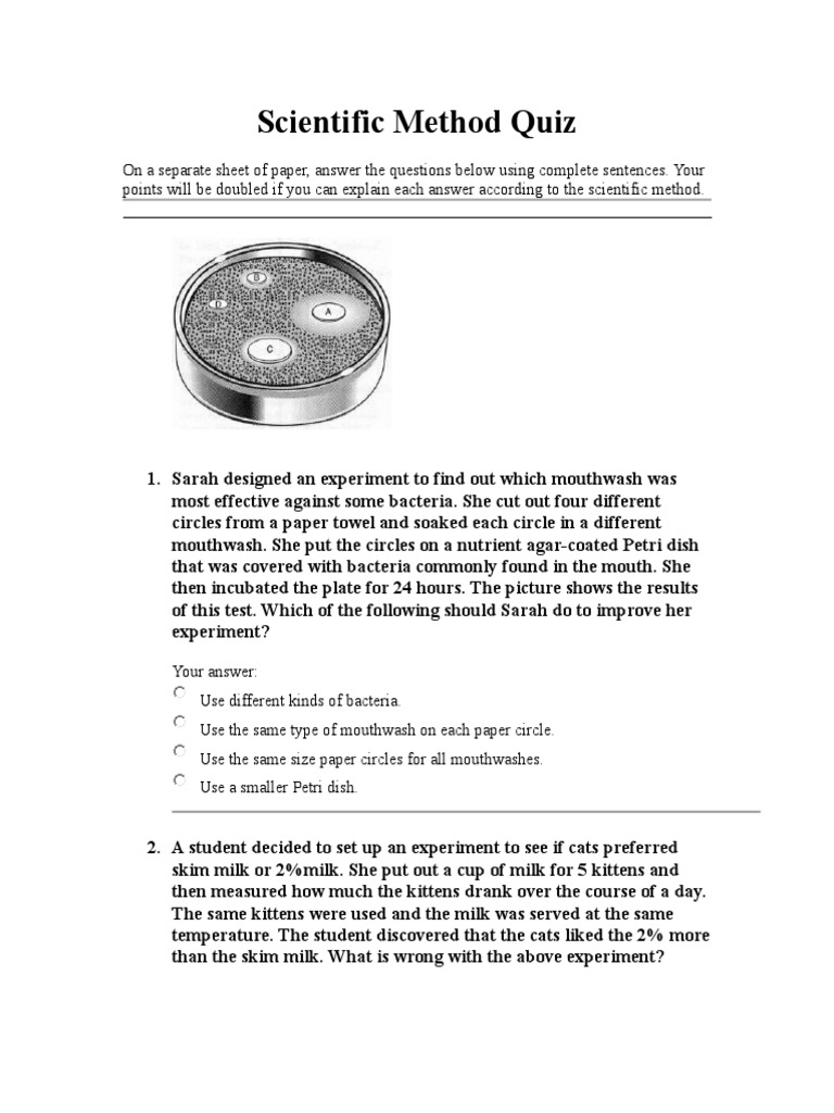 Scientific Method Quiz PDF Experiment Seed