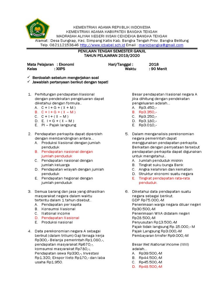 Soal Pts Ekonomi Smtr 1 Kelas Xi Pdf