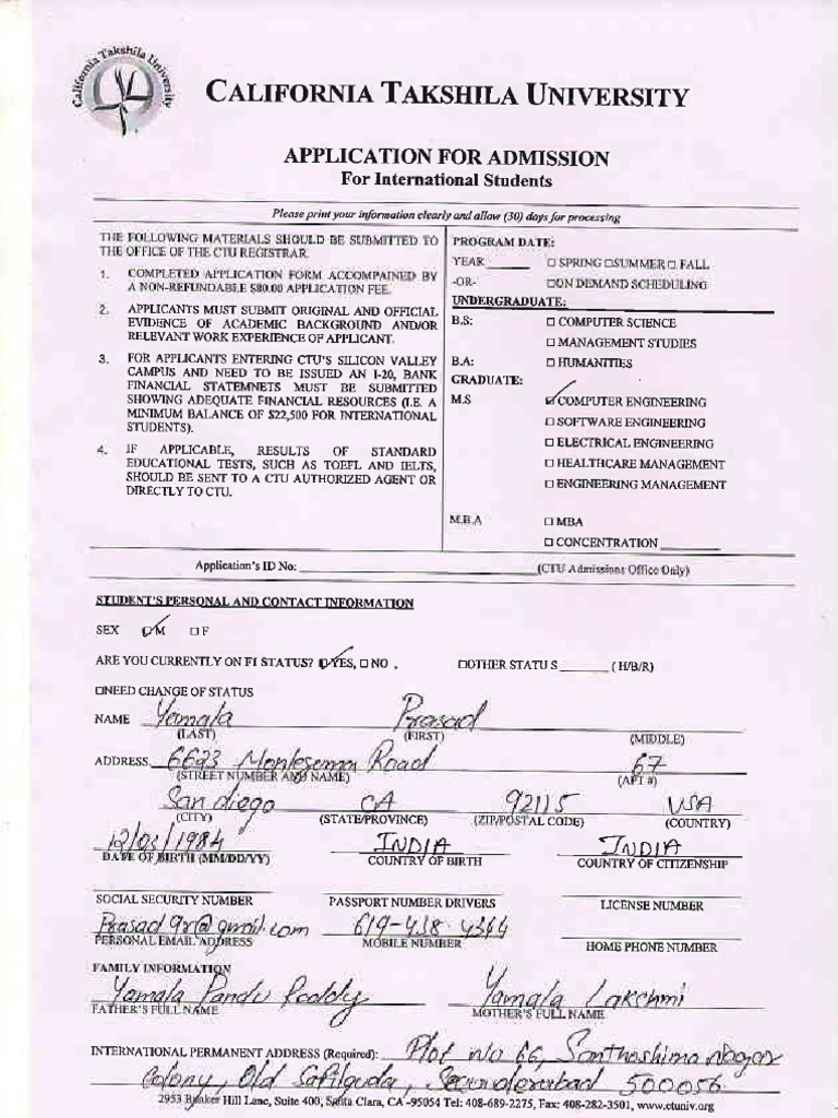 International Student Admission Application | PDF