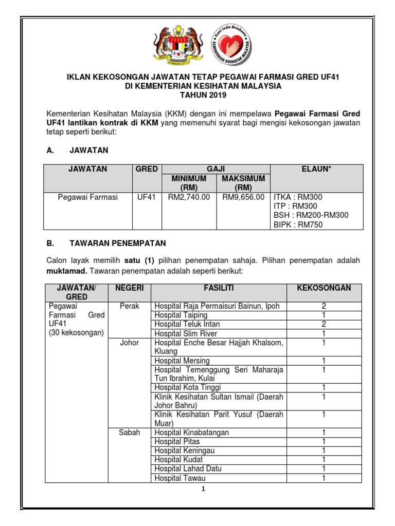 Iklan Kekosongan Jawatan Pegawai Farmasi Kkm Pdf
