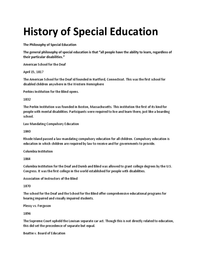 Evolution of Special Education History | PDF | Special Education ...