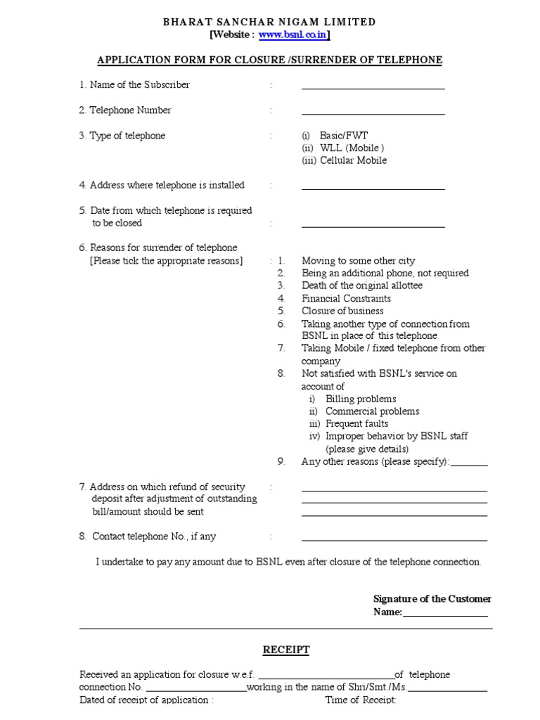 BSNL Closure Form PDF | PDF | Business