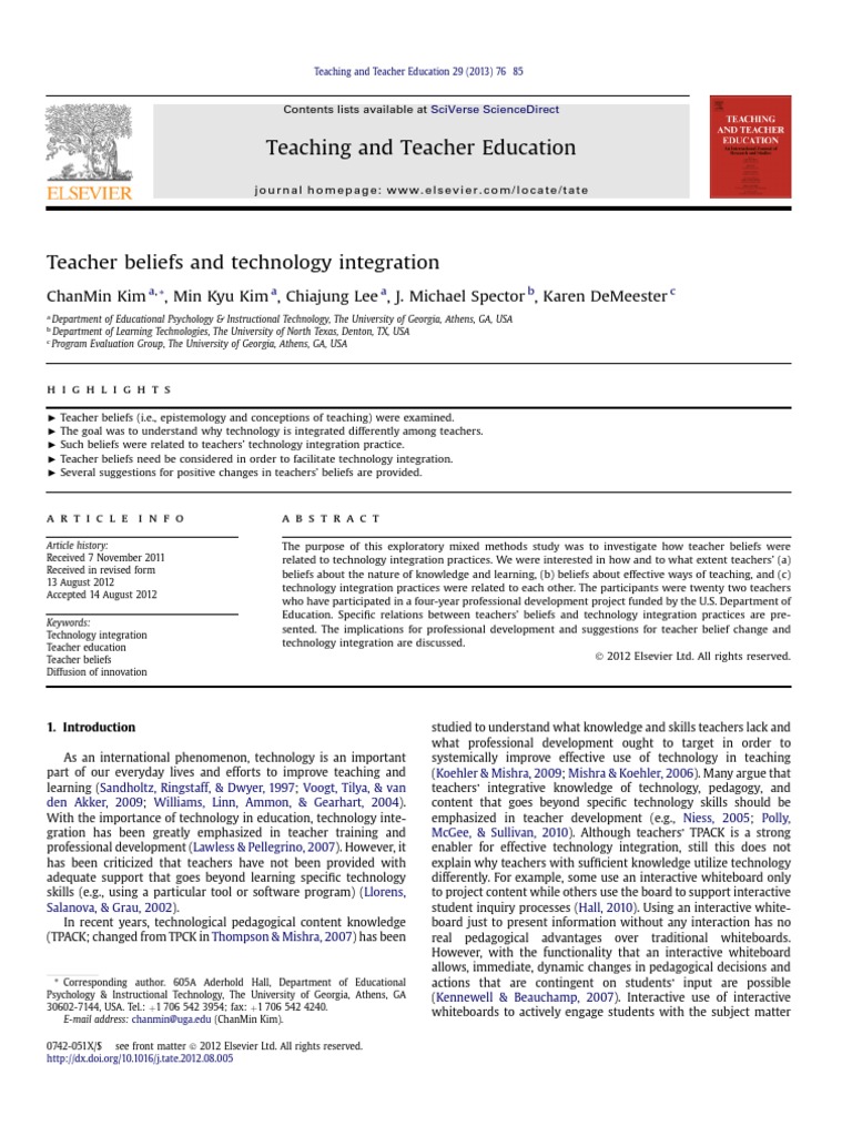 Teacher Beliefs and Technology and Integration PDF | PDF | Teachers ...