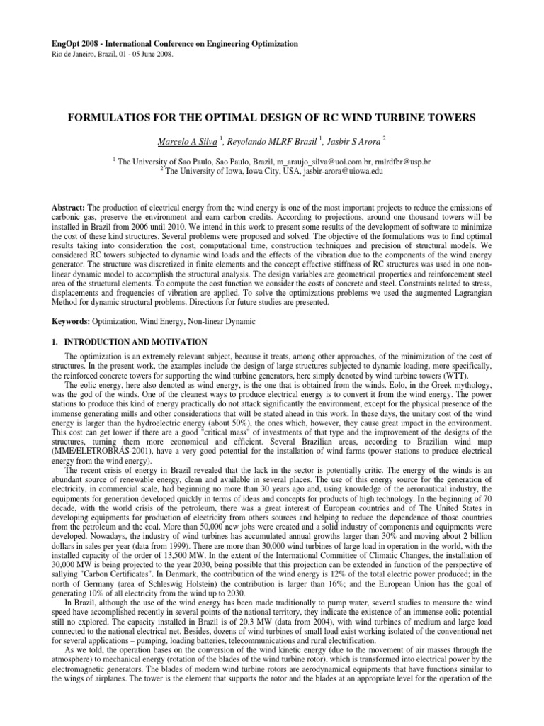 Optimal Design of RC Wind Towers | PDF | Wind Power | Mathematical ...