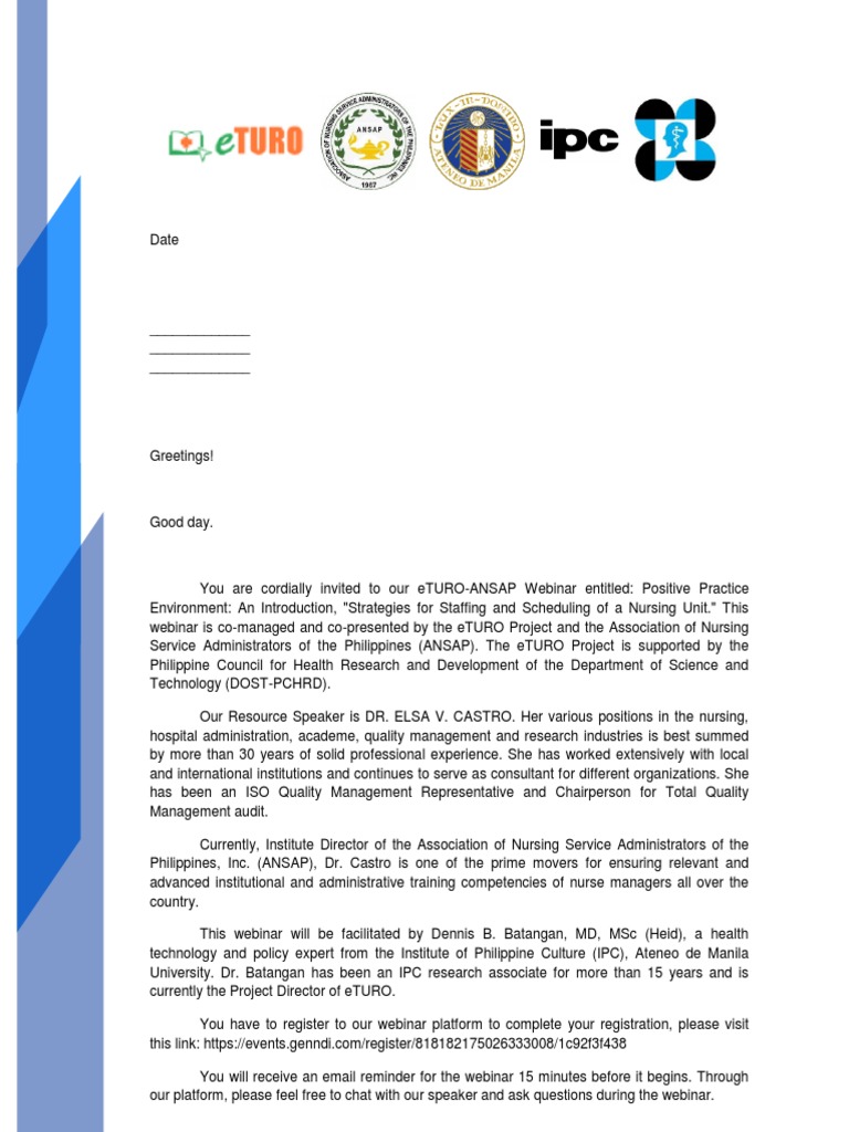 Webinar Invitation Letter PDF Nursing Health Care