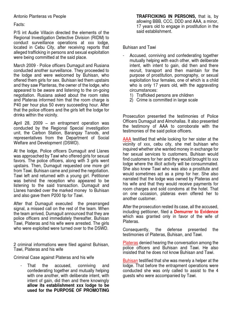 Cebu Lodge Trafficking Case Summary | PDF | Human Trafficking | Sexual ...