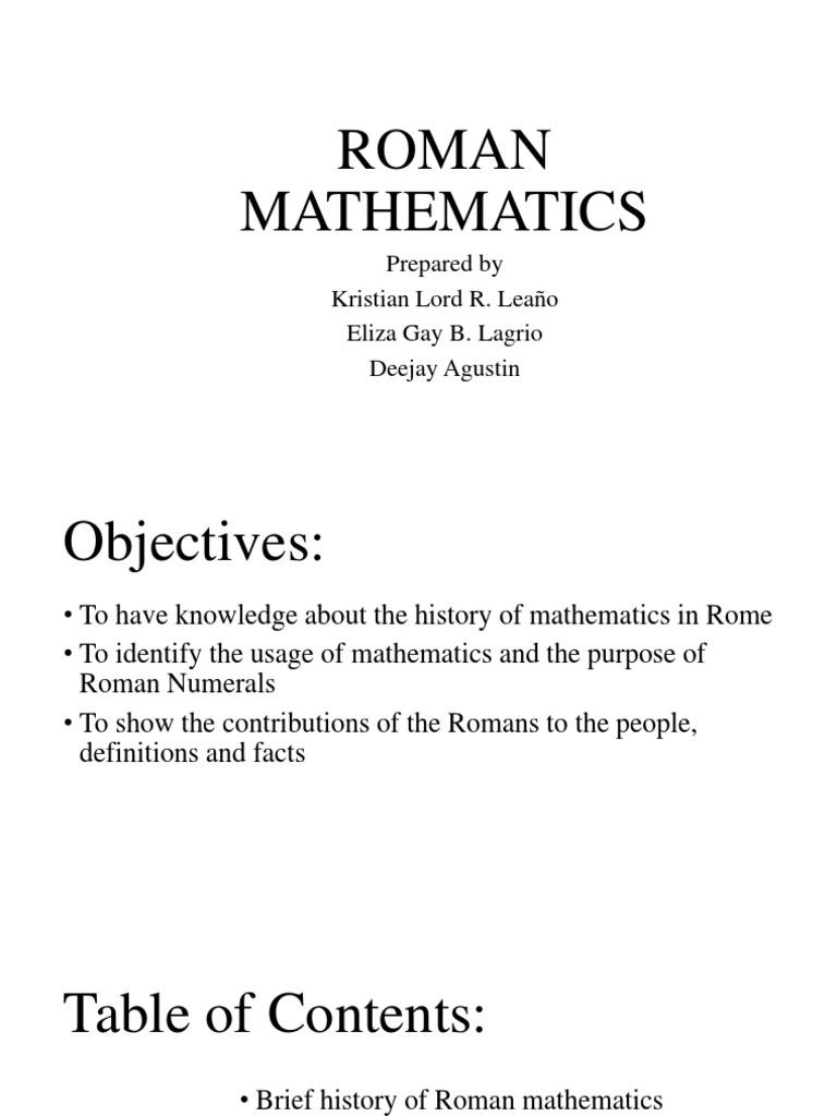 Roman Mathematics and Numerals Overview | PDF | Calendar | Teaching ...