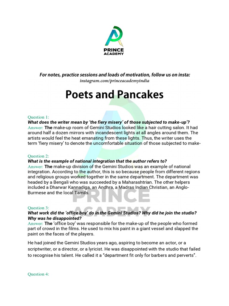Poets and Pancakes Important Questions and Answers.pdf Poetry