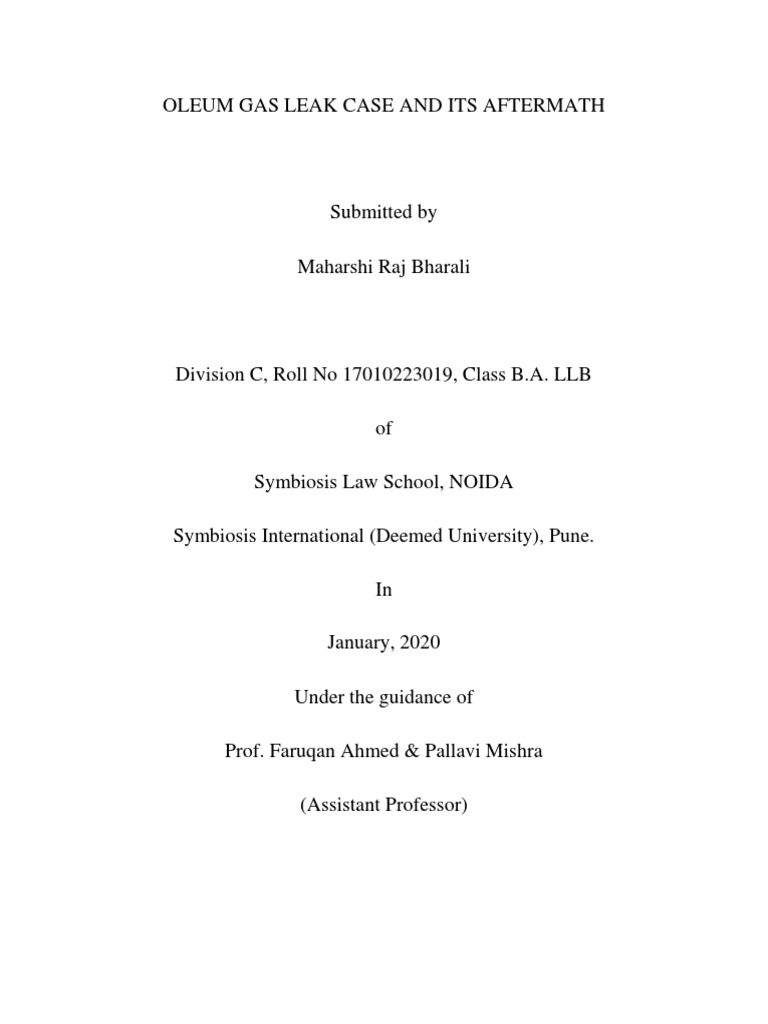 OLEUM GAS LEAK CASE AND ITS AFTERMATH Enviromental Law PDF Supreme