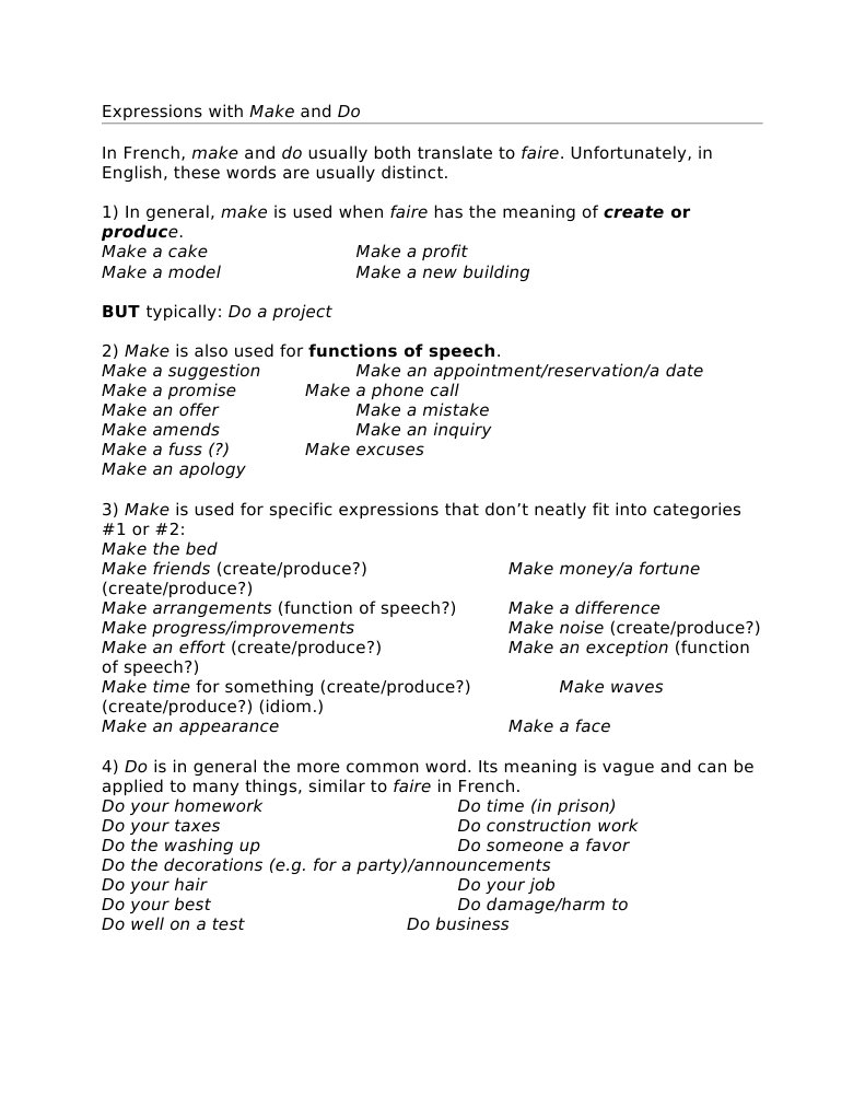 Expressions With Make and Do | PDF | Language Arts & Discipline