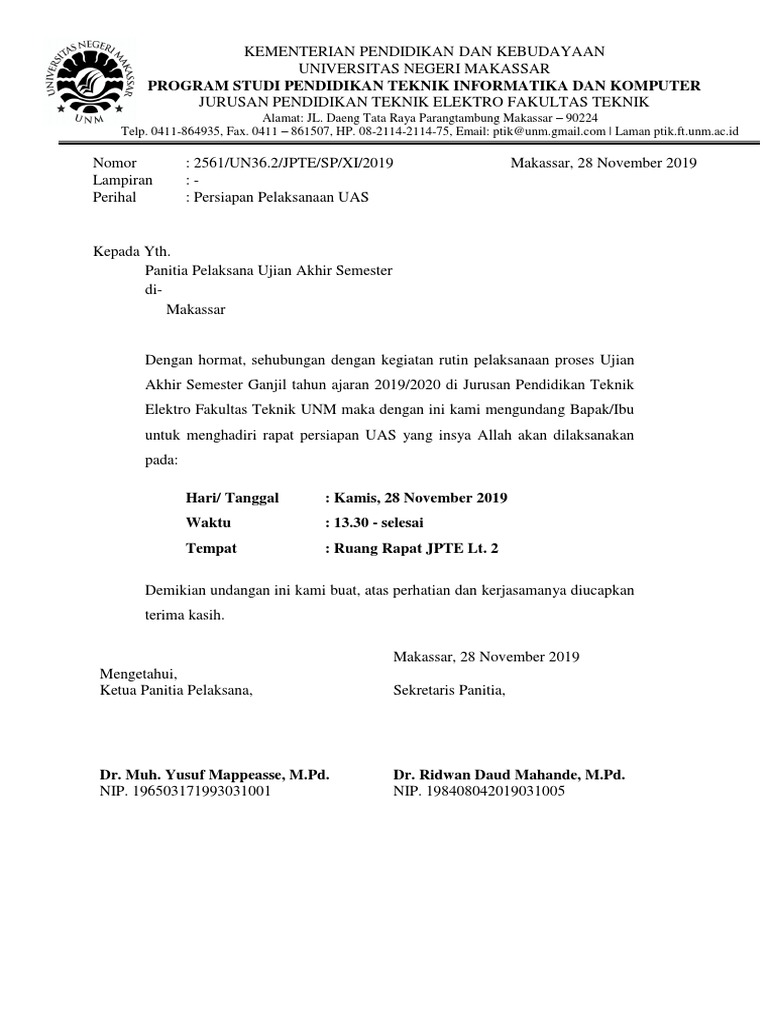 1.a. Undangan Rapat Persiapan UAS | PDF