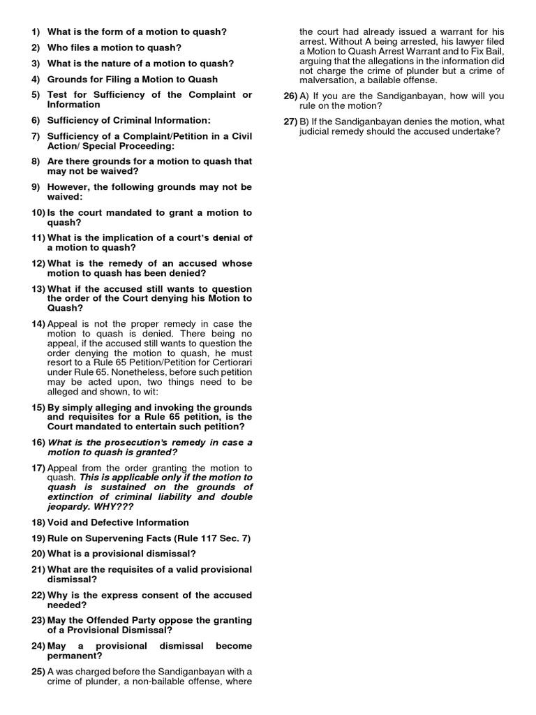 What Is The Form of A Motion To Quash PDF Legal Procedure