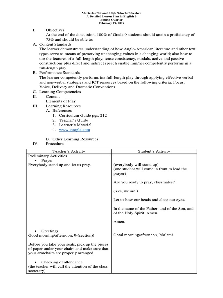 Elements of Play PDF Lesson Plan Communication