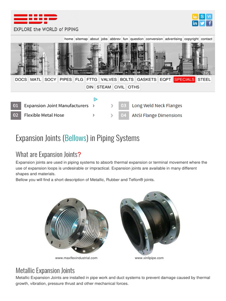 Definition of The Use of Expansion Joints Bellows | PDF | Thermal Expansion  | Pipe (Fluid Conveyance)