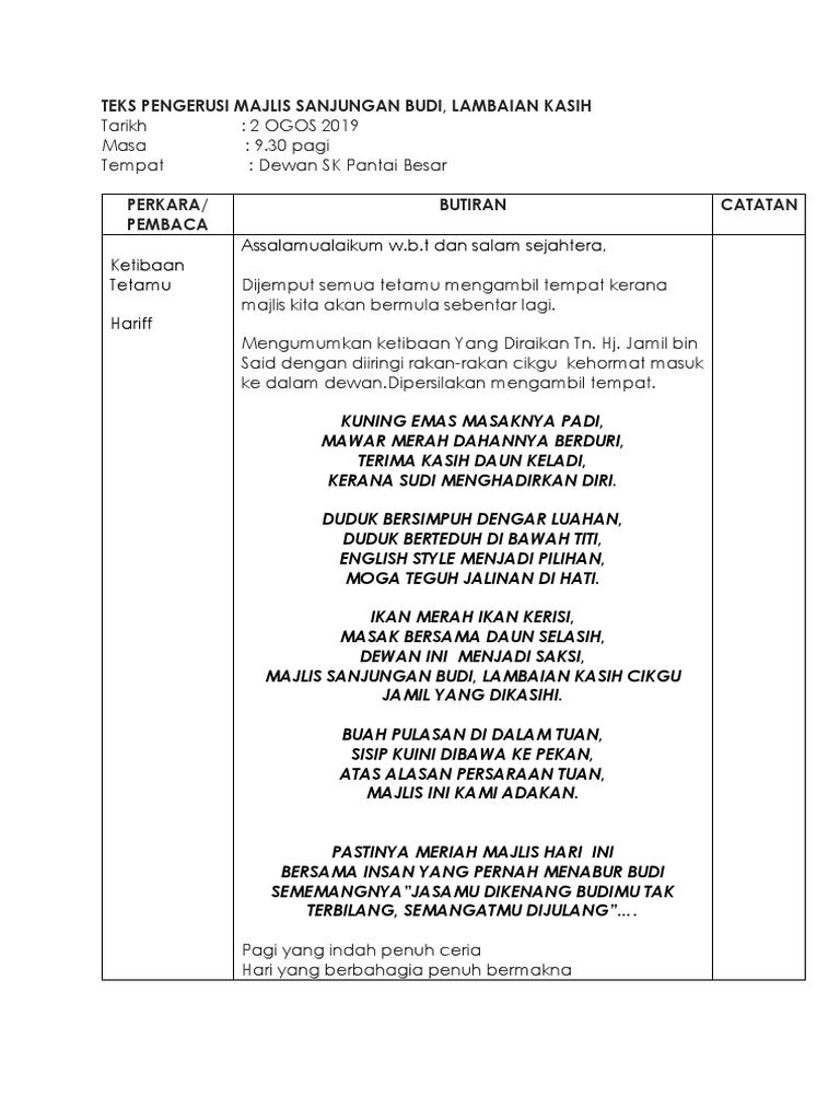 Teks Pengerusi Majlis Sanjungan Budi Pdf