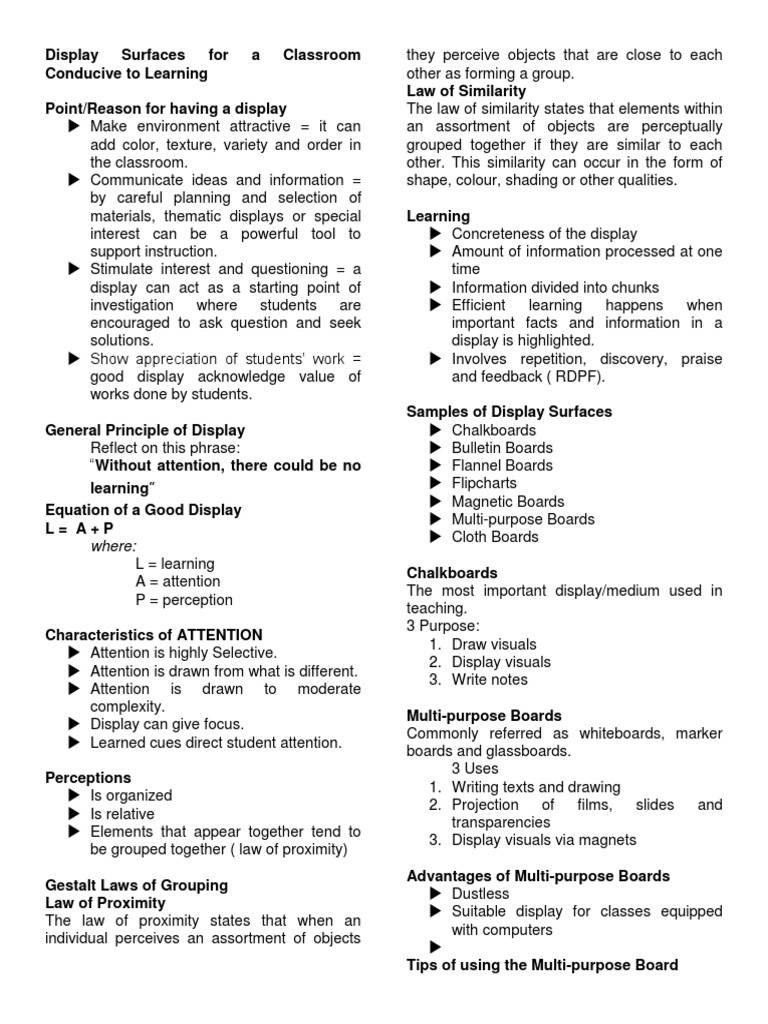 Classroom Display Surfaces Overview | PDF | Perception | Classroom