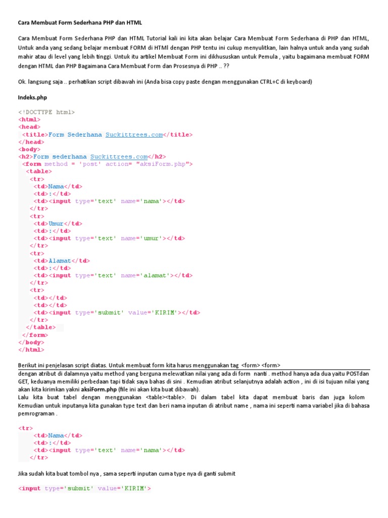 Cara Membuat Form Sederhana PHP Dan HTML POSTED IN PHP MYSQL | PDF