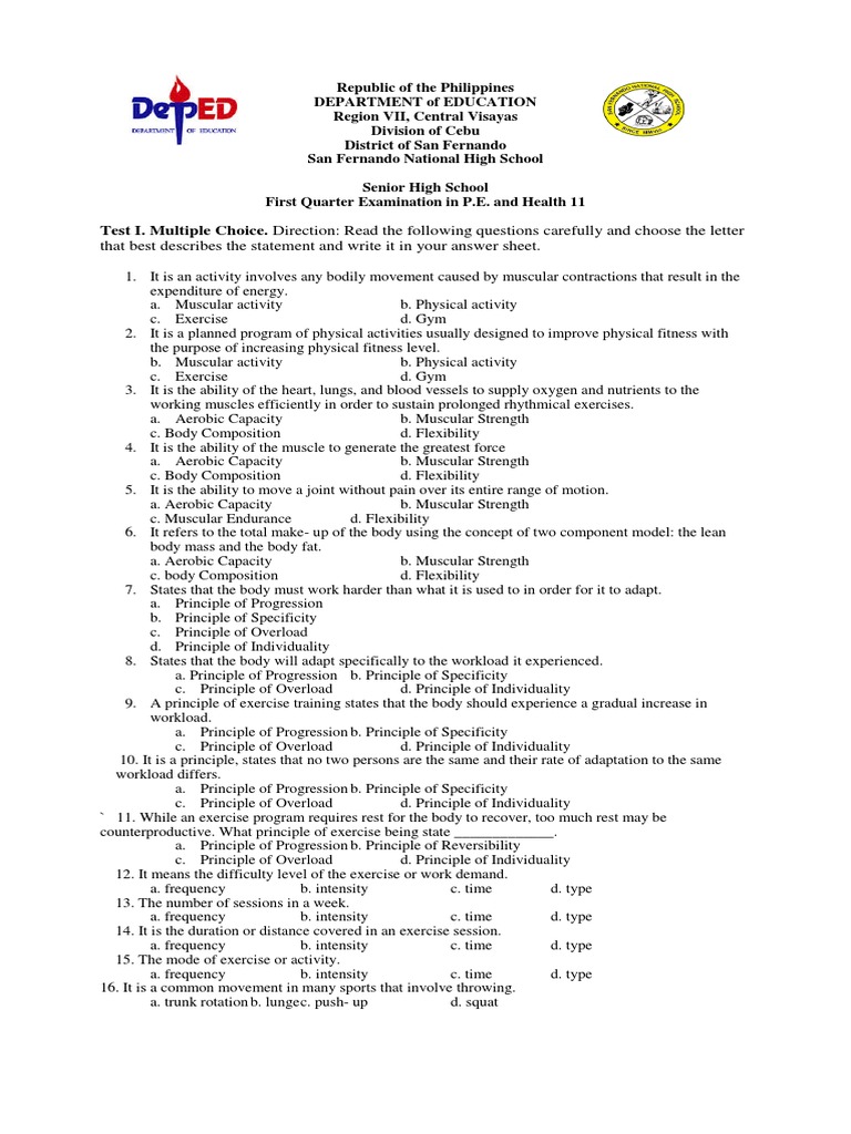 Grade 11 P.E. and Health Exam Guide | PDF | Flexibility (Anatomy ...