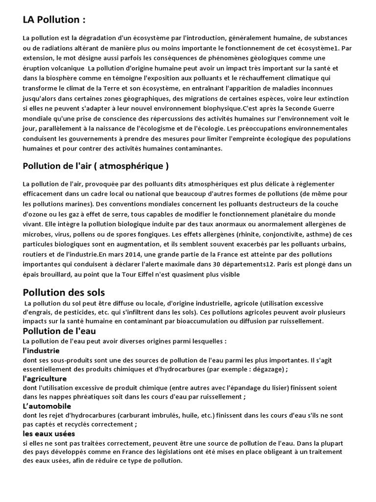 Pollution : Causes et Conséquences | PDF | la pollution | Pollution de ...
