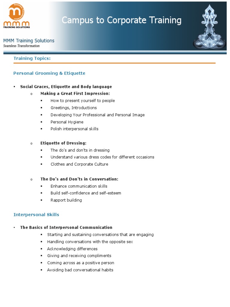 Campus to Corporate Training Overview | PDF | Time Management ...