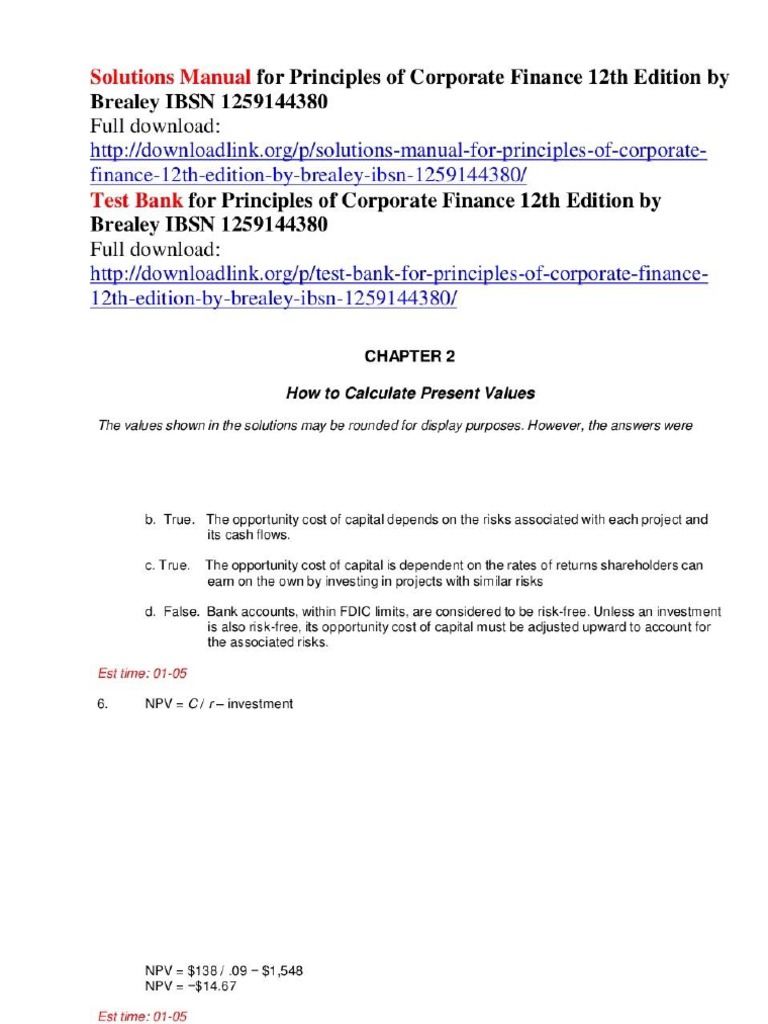 Principles Of Corporate Finance Brealey Myers Pdf