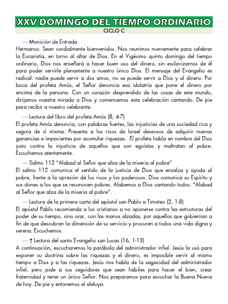 XXV Domingo Del Tiempo Ordinario - Ciclo C PDF | PDF | eucaristía ...