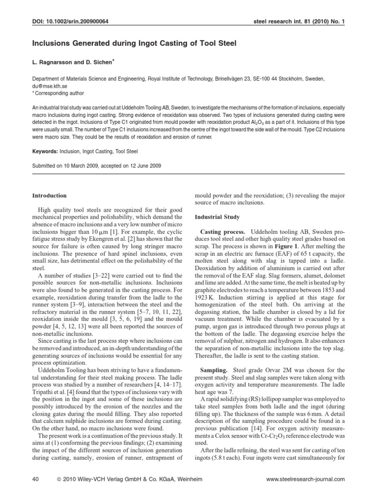 Inclusions in Tool Steel Ingot Casting | PDF | Chemistry | Building ...