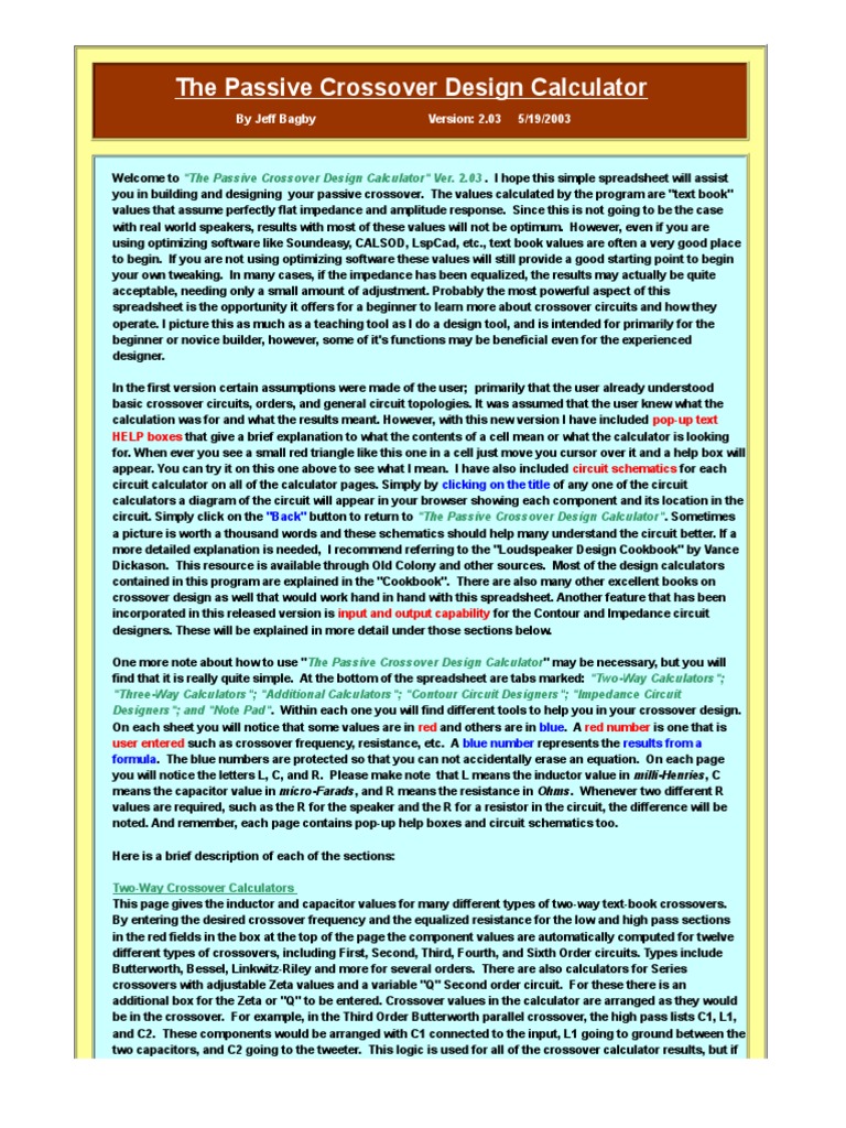 Passive Crossover Design Calculator 2.03 PDF Loudspeaker Inductor