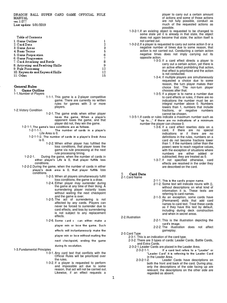 Dragon Ball Super - Rule Manual v1.77 | PDF | Playing Cards | Fraction ...