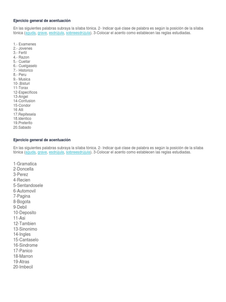 Ejercicios de Acentuación en Español | PDF | Fonética | Voz humana
