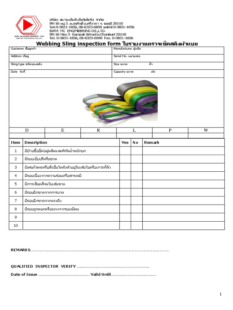 bing Sling Inspection Check List PDF