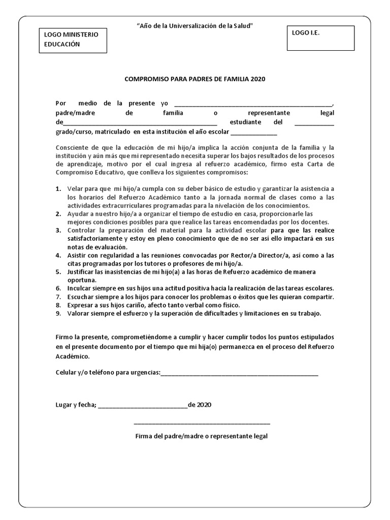 Compromiso para Padres de Familia Modelo 1 | PDF | Conceptos ...
