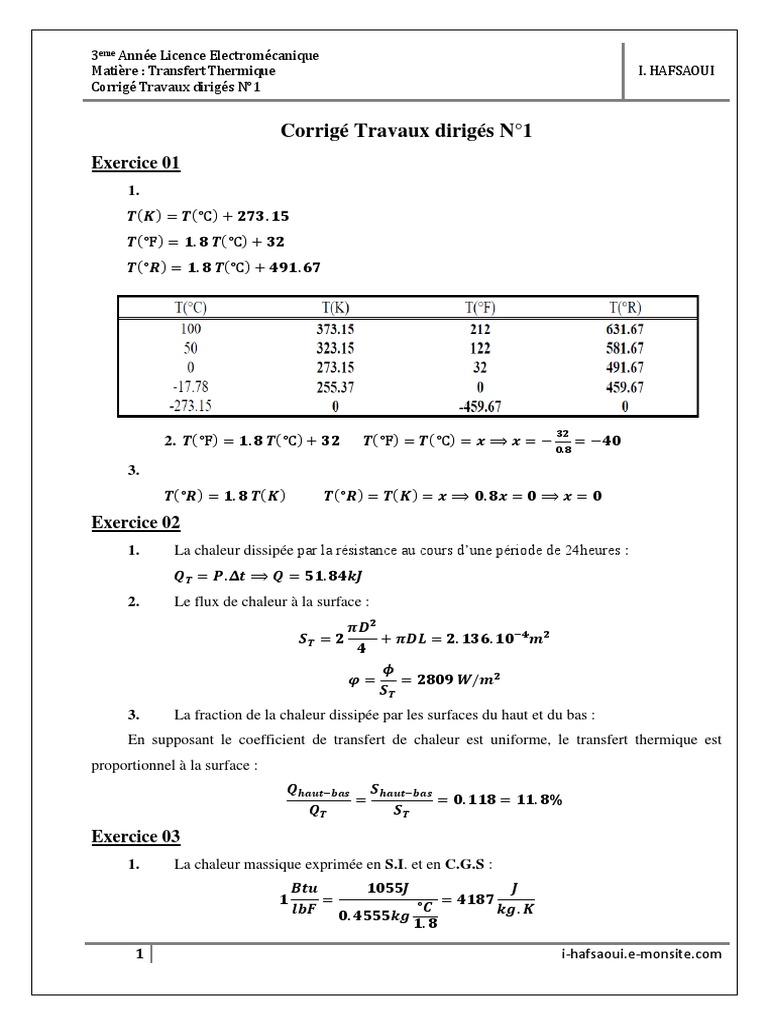 Corrige Tdn Conductivite Thermique Materiau Refractaire