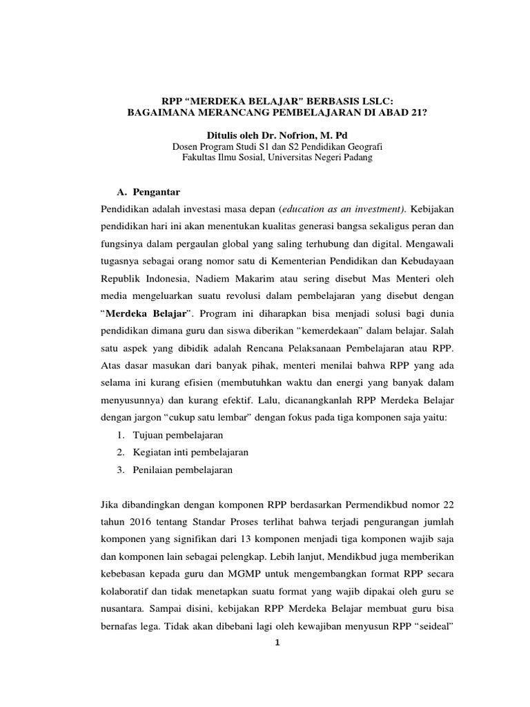 Rpp Versi Merdeka Belajar Berbasis Lslc 2019 Pdf Pdf