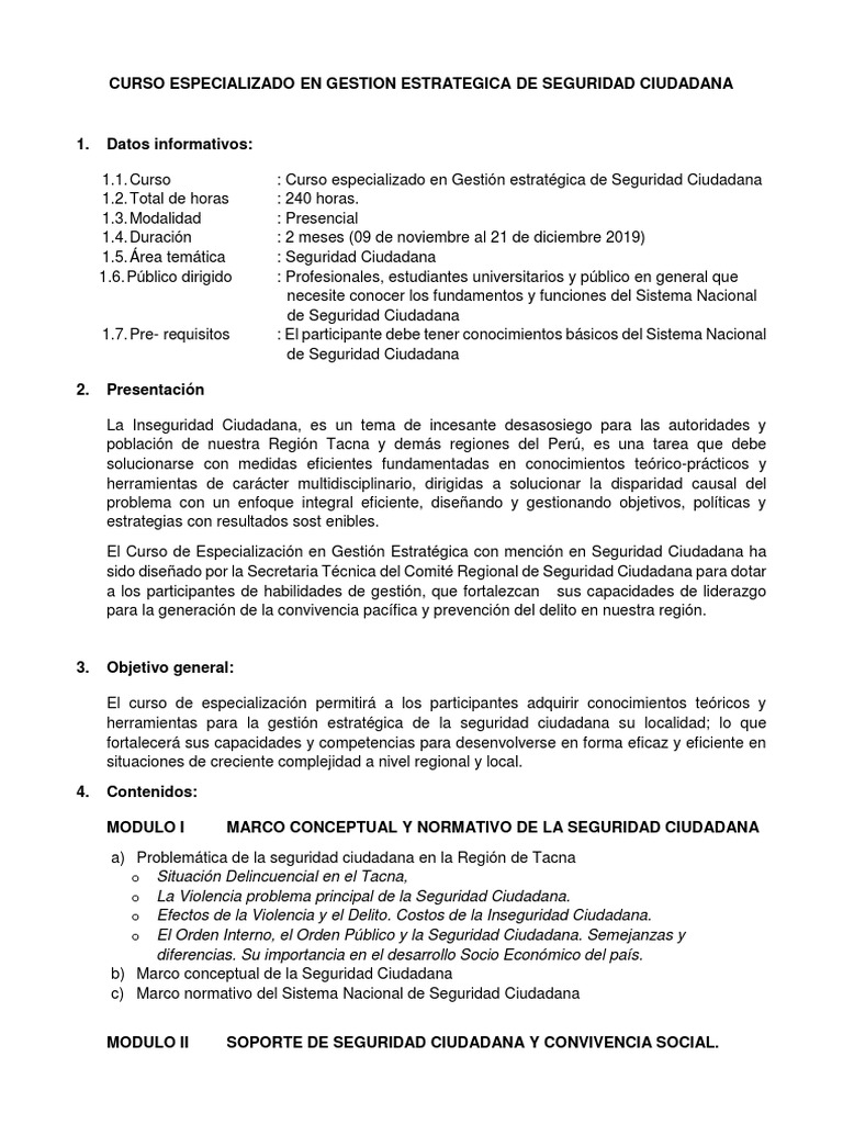 Curso de Gestión Estratégica en Seguridad Ciudadana | PDF | Policía ...