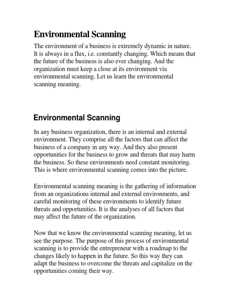 Importance of Environmental Scanning | PDF | Entrepreneurship ...
