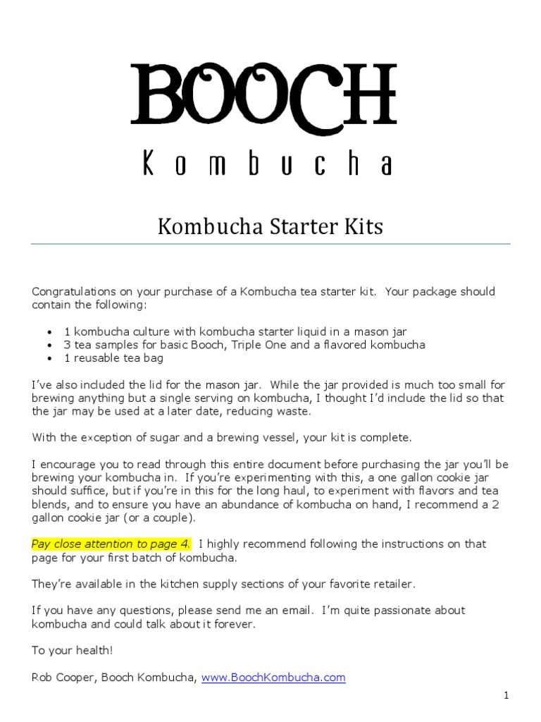 Kombucha Starter Kit Instructions | PDF | Brewing | Drink