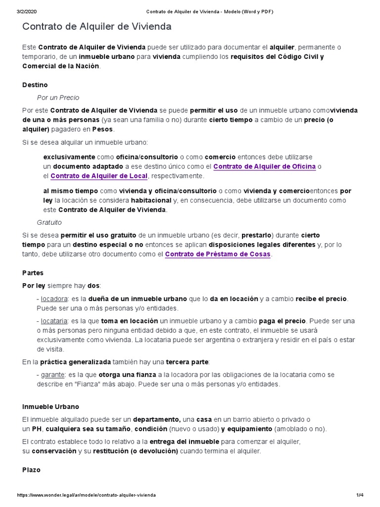Contrato de Alquiler de Vivienda - Modelo (Word y PDF | PDF | Alquiler |  Inflación