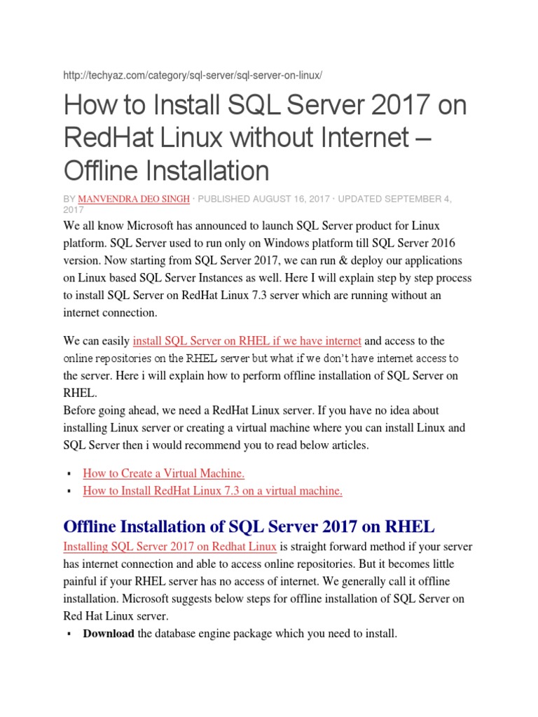 Install SQL Server 2017 Offline on RHEL | PDF | Red Hat | Microsoft Sql ...