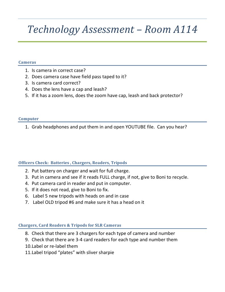 Camera and Equipment Assessment Checklist | PDF