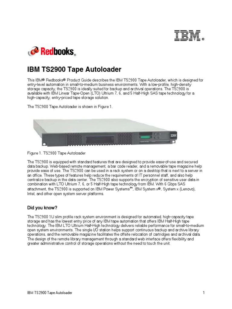 IBM TS2900 Tape Autoloader RB PDF Digital Technology Computer Data Storage