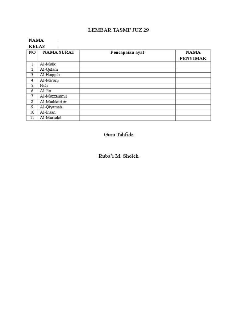 Lembar Tasmi | PDF