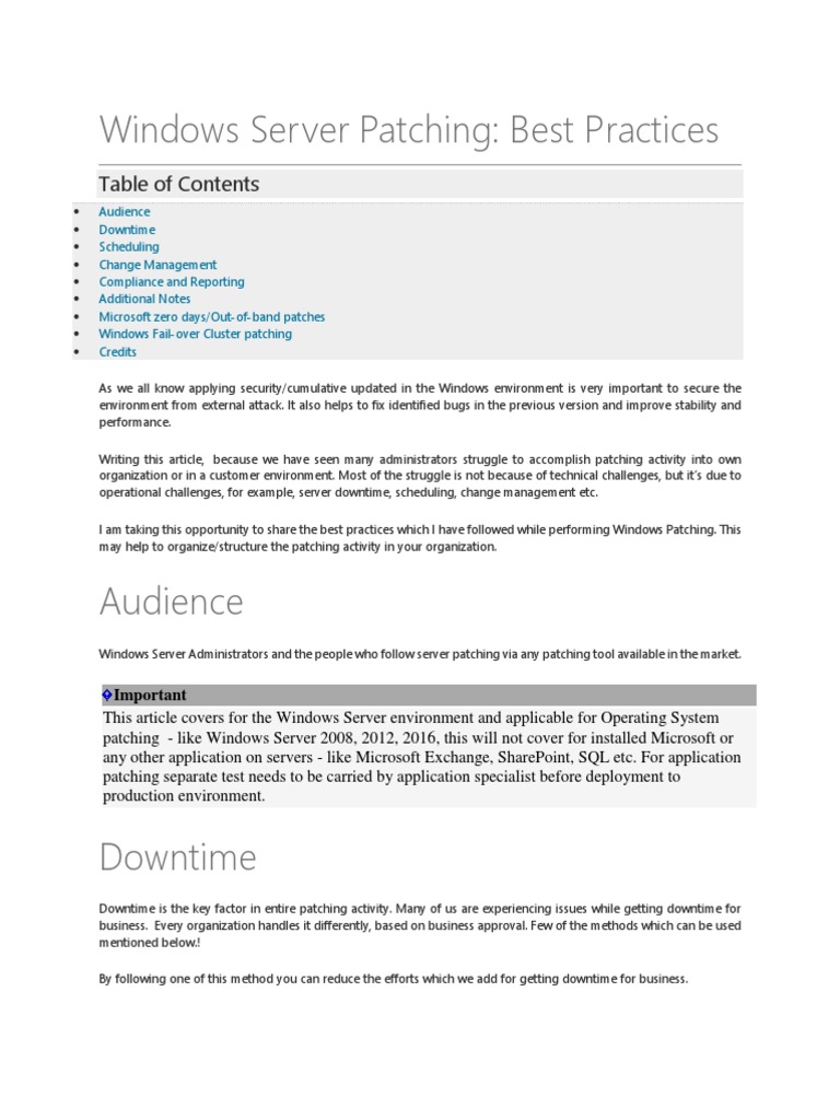 Windows Server Patching Best Practices Guide  PDF  Computer Cluster 