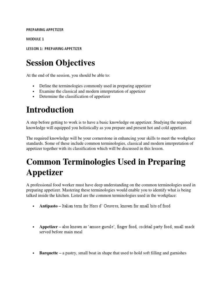 Preparing Appetizers Pdf Hors D Oeuvre Hand Washing