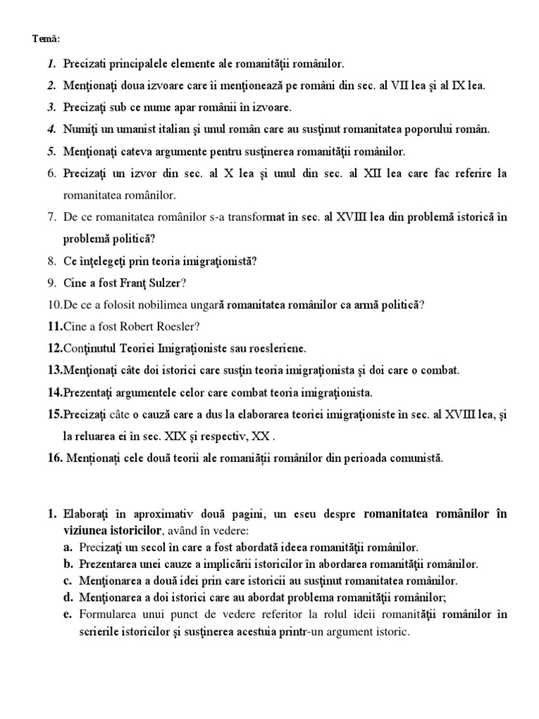 Romanitatea Romanilor In Viziunea Istoricilor Schita Lectiei 0 Fisa de Lucru Romanitatea Romanilor in Viziunea Istoricilor Cls. 12 | PDF