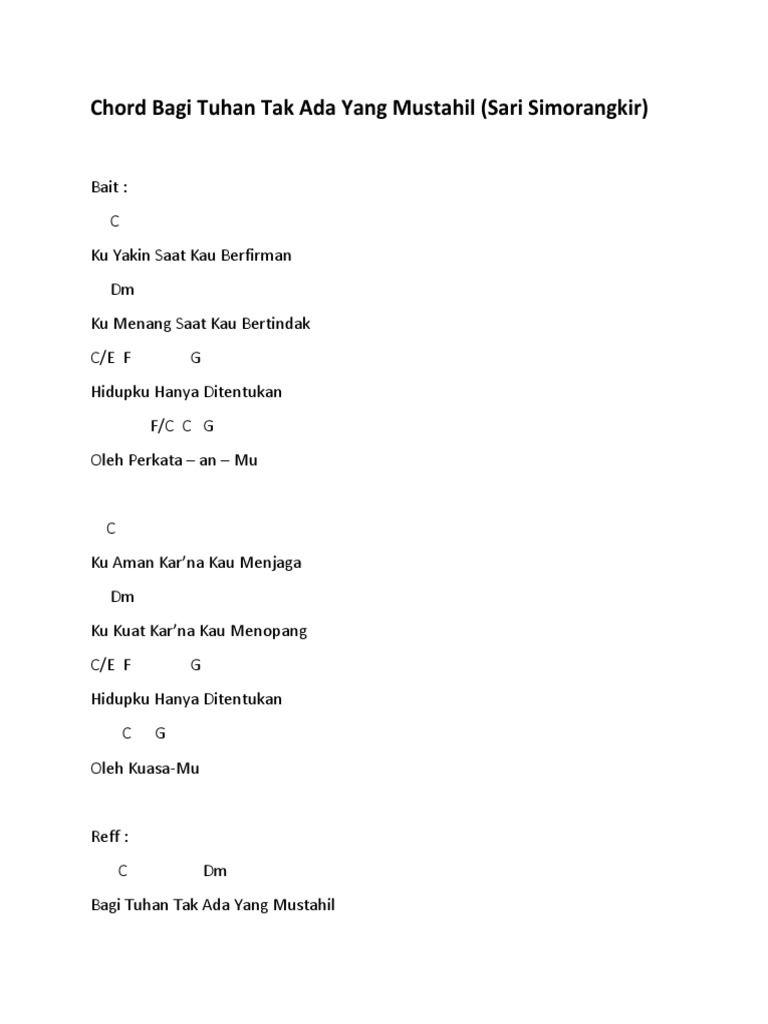 Chord Bagi Tuhan Tak Ada Yang Mustahil