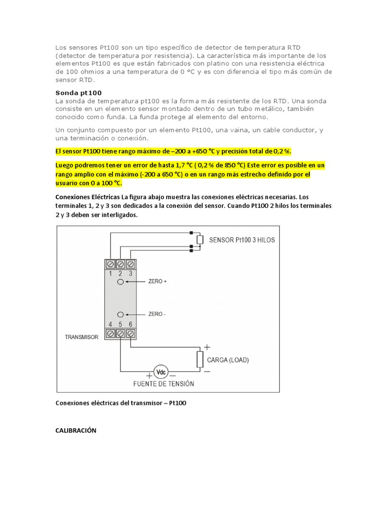 Conexiones y mediciones del sensor Pt100 | PDF | Resistencia Eléctrica ...