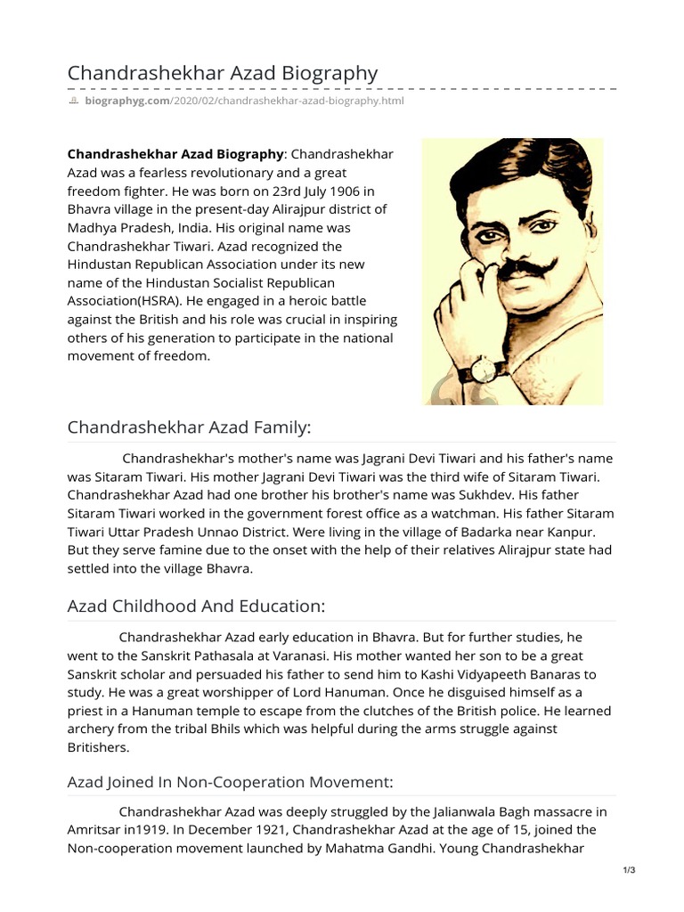 Chandrashekhar Azad Biography | PDF | Independence Movements | Politics ...