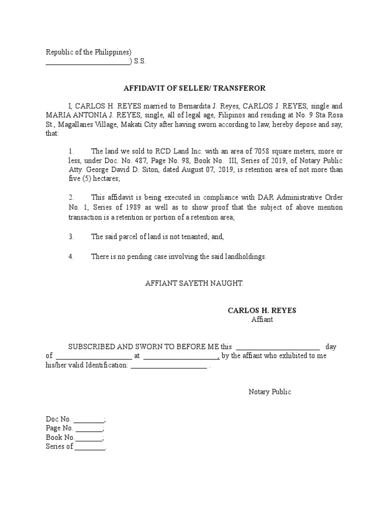Affidavit of Seller PDF