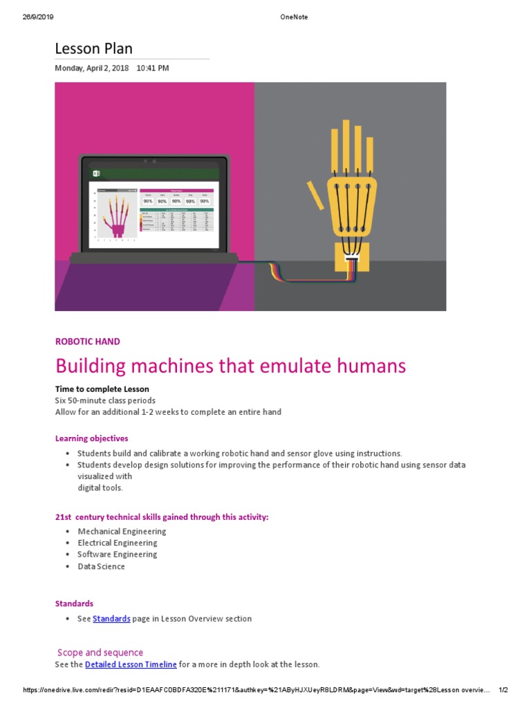 Robotic Hand Lesson Plan Overview | PDF | Robotics | Lesson Plan